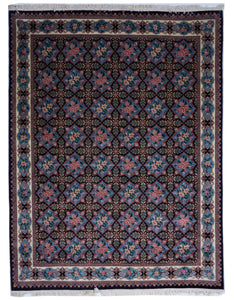 Transitional Hand Knotted Black Blue Green Pink Yellow Wool Rug 8' x 10'4 - IGotYourRug