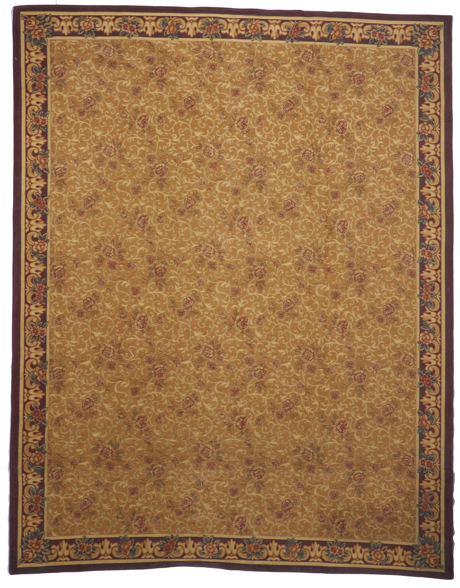 Floral Machine Made Gold Brown Cotton Rug 9' x 11'6 - IGotYourRug