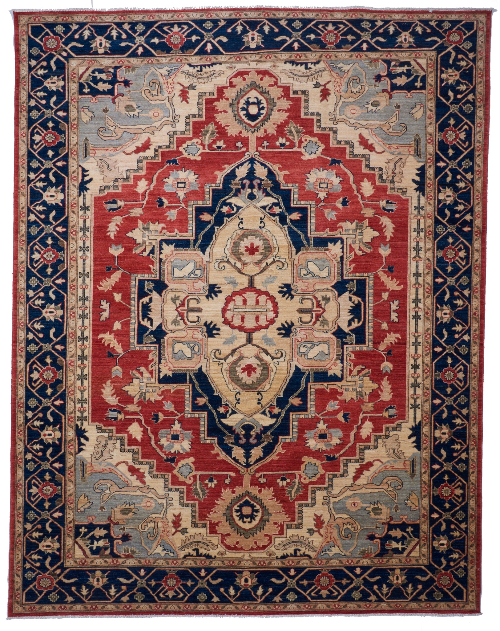 Peshawa Hand Knotted Red Blue Multicolor Wool Rug 8'11 x 11'5 - IGotYourRug