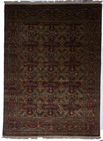Traditional Hand Knotted Green Red Wool Rug 8'10 x 11'11 - IGotYourRug