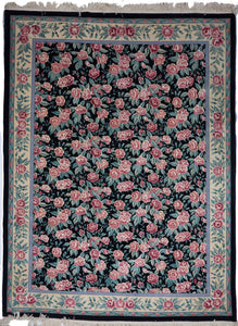 Floral Traditional Hand Knotted Black Wool Silk Rug 9' x 12'11 - IGotYourRug