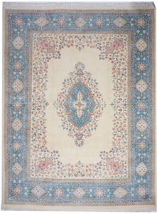 Traditional Hand Knotted Ivory & Light Blue Wool Rug 9' x 11'10 - IGotYourRug