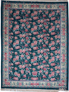Traditional Hand Knotted Green Blue Pink Beige Wool Rug 9'2 x 11'10 - IGotYourRug