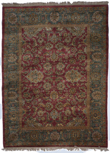 Traditional Jaipur Hand Knotted Red Green Wool Rug 9' x 12'2 - IGotYourRug