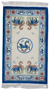Traditional Hand Knotted Ivory Blue Wool Rug 3' x 5' - IGotYourRug