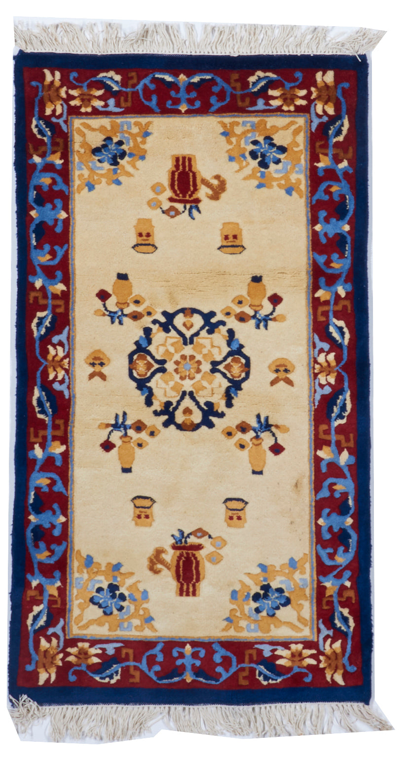 Traditional Hand Knotted Ivory Navy Blue Wool Rug 2'9 x 4'11 - IGotYourRug