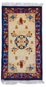 Traditional Hand Knotted Ivory Navy Blue Wool Rug 2'9 x 4'11 - IGotYourRug