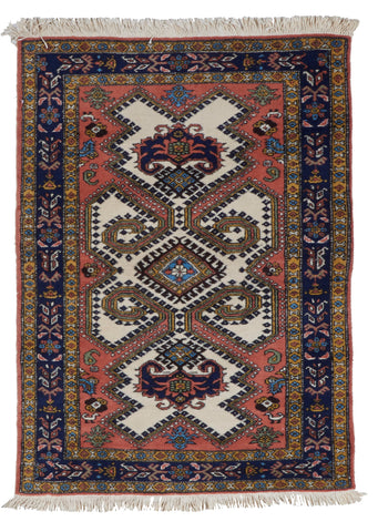 Traditional Hand Knotted Pink Blue Multicolor Wool Rug 3'4 x 4'6 - IGotYourRug