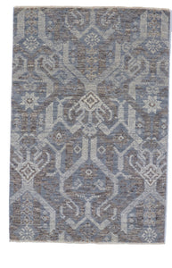 Transitional Hand Knotted Gray Wool Rug 2' x 3' - IGotYourRug