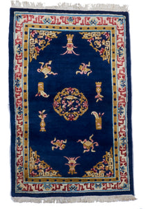 Traditional Hand Knotted Navy Blue Wool Rug 3'10 x 5'10 - IGotYourRug