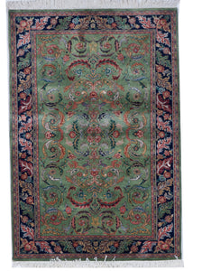 Traditional Hand Knotted Green Multicolor Wool Rug 4' x 6'1 - IGotYourRug
