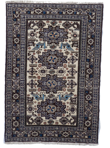 Traditional Hand Knotted Ivory Blue Wool Rug 3'9 x 5'3 - IGotYourRug