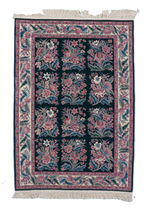 Traditional Hand Knotted Black Green Pink Wool Rug 4'2 x 5'11 - IGotYourRug