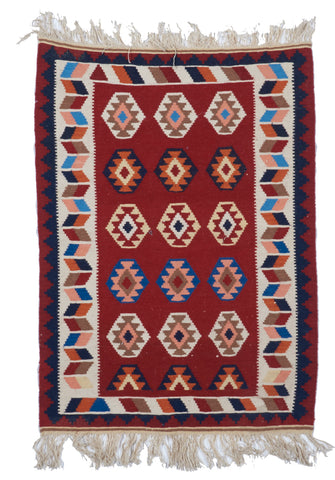 Bokhara Flatweave Red Multicolor Wool Rug 3'6 x 4'10 - IGotYourRug