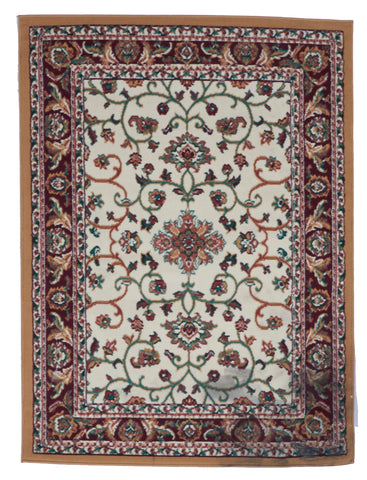 Traditional Machine Made Ivory Red Beige Tan Rug 3'11 x 5'3 - IGotYourRug