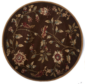 Floral Machine Made Brown Multicolor Round Rug 5'3 x 5'3 - IGotYourRug