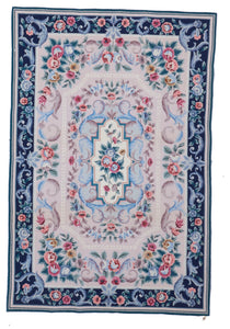 Needlepoint Traditional Tapestry Blue Ivory Multicolor Wool Rug 3'11 x 5'11 - IGotYourRug