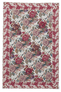 Needlepoint Traditional Tapestry Ivory Pink Multicolor Wool Rug 3'11 x 6' - IGotYourRug