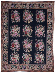 Needlepoint Traditional Tapestry Black Pink Multicolor Wool Rug 8'10 x 11'9 - IGotYourRug