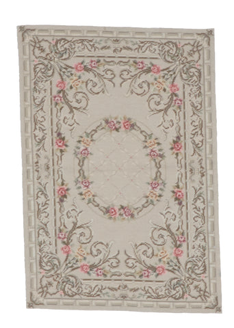 Needlepoint Traditional Floral Tapestry Beige Multicolor Wool Rug 2' x 3' - IGotYourRug