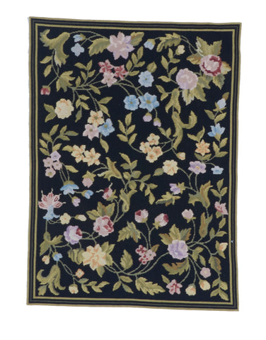 Needlepoint Traditional Floral Tapestry Black Multicolor Wool Rug 2'7 x 3'7 - IGotYourRug