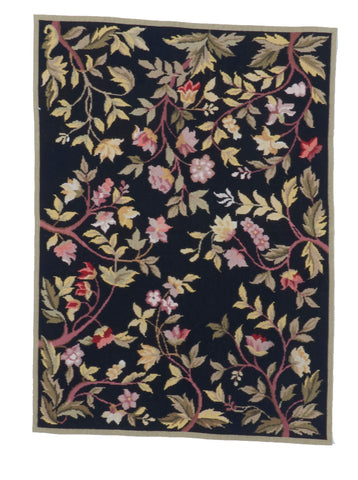 Needlepoint Traditional Floral Tapestry Black Multicolor Wool Rug 2'8 x 3'8 - IGotYourRug