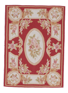 Needlepoint Traditional Tapestry Red Beige Wool Rug 2'8 x 3'8 - IGotYourRug