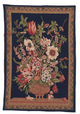 Needlepoint Traditional Tapestry Navy Blue Wool Rug 3'1 x 4'7 - IGotYourRug