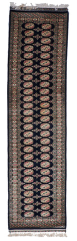 Bokhara Traditional Hand Knotted Black Runner Wool Rug 2'8 x 10'2 - IGotYourRug