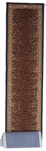 Transitional Hooked Brown Black Leopard Print Runner Wool Rug 2'6 x 17'11 - IGotYourRug