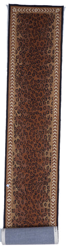 Transitional Hooked Brown Black Leopard Print Runner Wool Rug 2'10 x 17'8 - IGotYourRug
