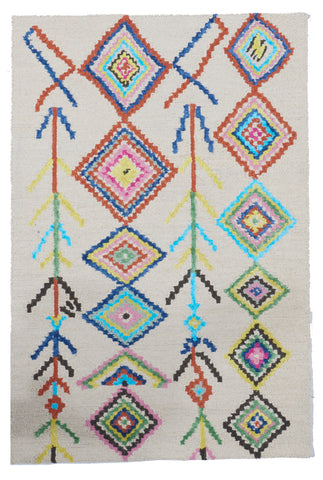 Transitional Tufted White Multicolor Wool Rug 4' x 5'11 - IGotYourRug