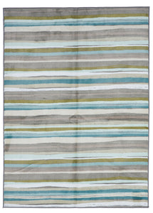 Striped Transitional Machine Made Gray Blue Green Rug 5' x 7' - IGotYourRug