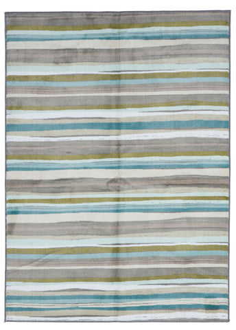 Striped Transitional Machine Made Gray Blue Green Rug 5' x 7' - IGotYourRug