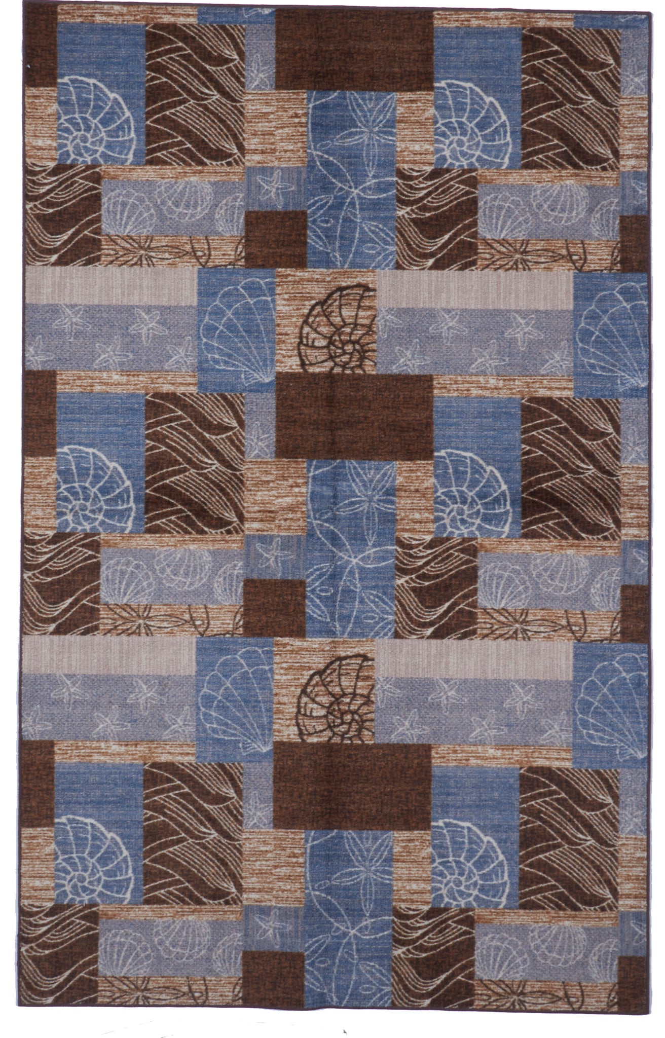 Coastal Shells Transitional Machine Made Blue Brown Rug 5' x 8' - IGotYourRug