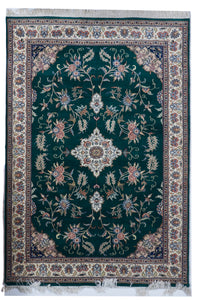 Traditional Hand Knotted Green Ivory Multicolor Wool Rug 5'11 x 8'8 - IGotYourRug