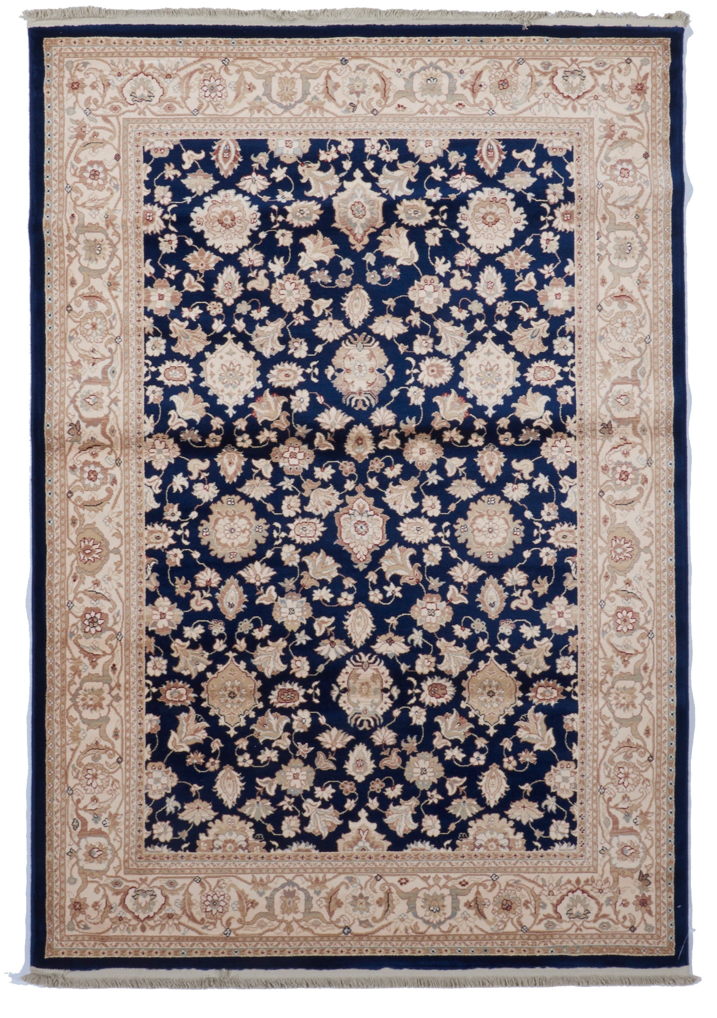 Traditional Machine Made Navy Blue Ivory Wool Rug 5'3 x 7'5 - IGotYourRug