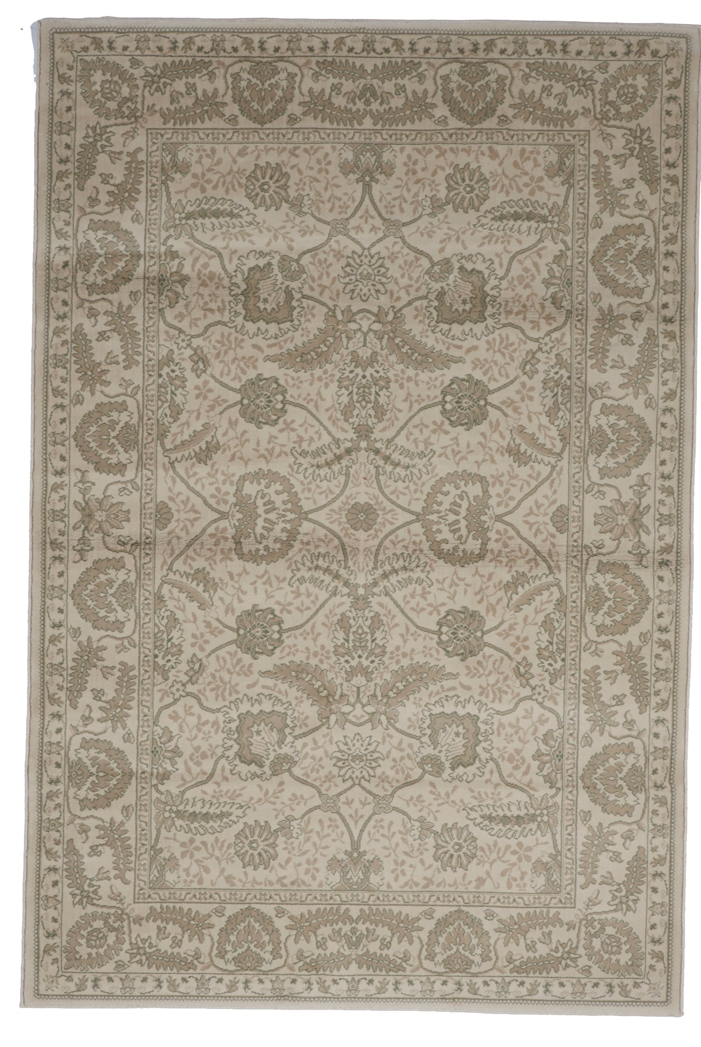 Traditional Machine Made Beige Tan Green Wool Rug 5'4 x 8' - IGotYourRug