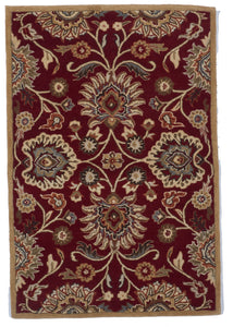 Transitional Tufted Burgundy Red Beige Wool Rug 4' x 5'11