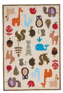 Transitional Children's Room Animals Tufted Beige Multicolor Wool Rug 4' x 5'11