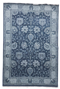 Transitional Hand Knotted Blue Wool Rug 6' x 9'