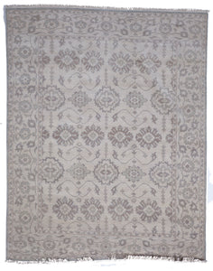 Transitional Hand Knotted Beige Wool Rug 8' x 10'