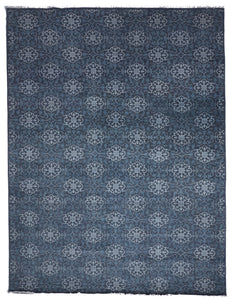 Transitional Hand Knotted Blue Wool Rug 9' x 12'