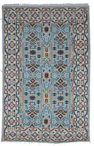 Transitional Hand Knotted Blue Wool Rug 5' x 8'