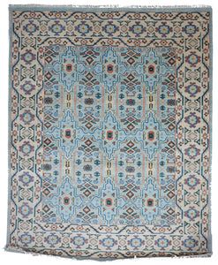 Transitional Hand Knotted Blue Green Multicolor Wool Rug 8' x 10'