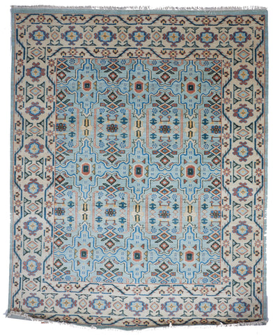 Transitional Hand Knotted Blue Green Multicolor Wool Rug 8' x 10'