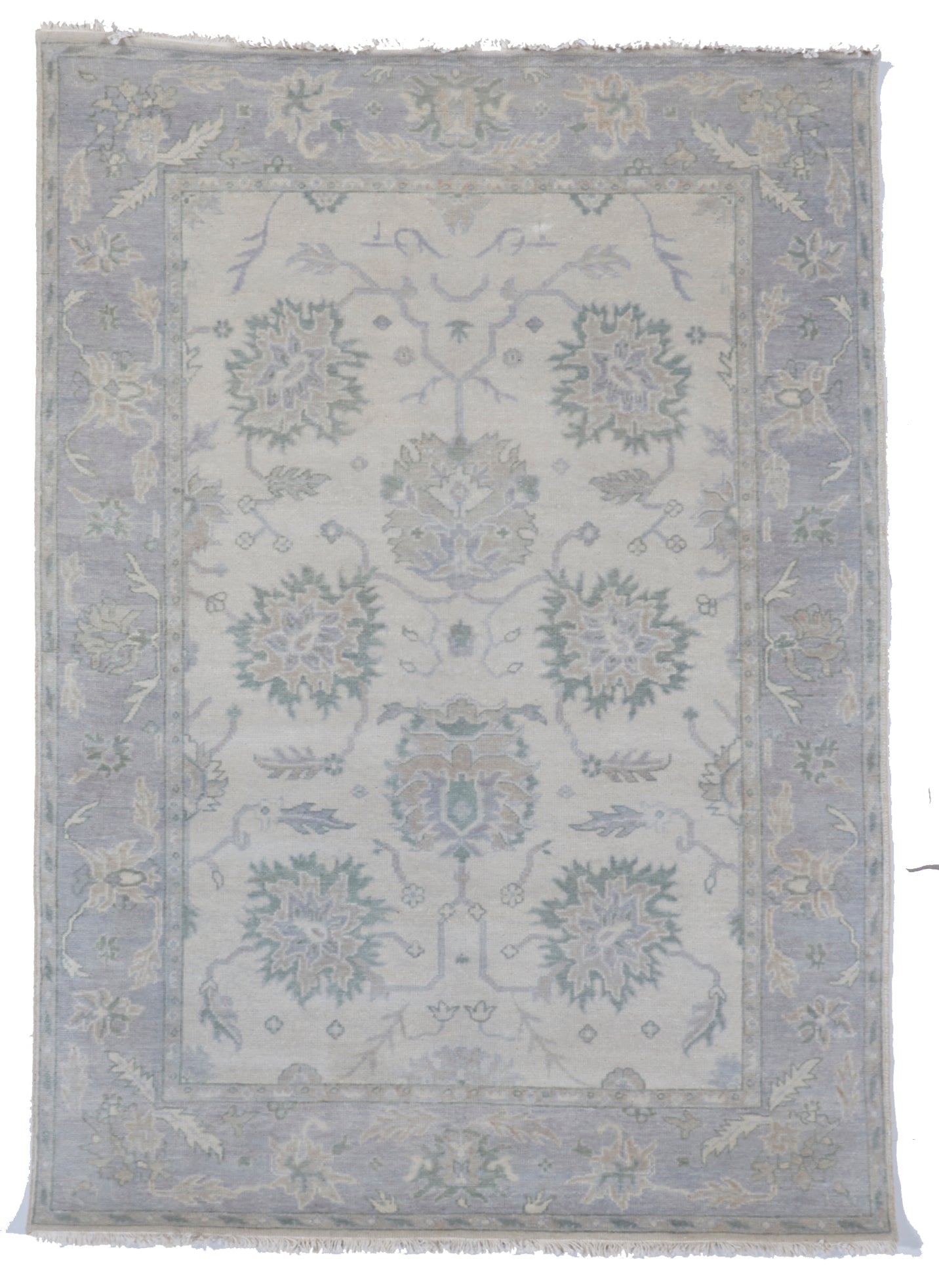 Transitional Hand Knotted Gray Wool Rug 5' x 7'