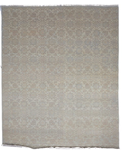 Transitional Hand Knotted Beige Tan Wool Rug 8' x 10'
