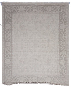 Transitional Hand Knotted Beige Tan Wool Rug 8' x 10'