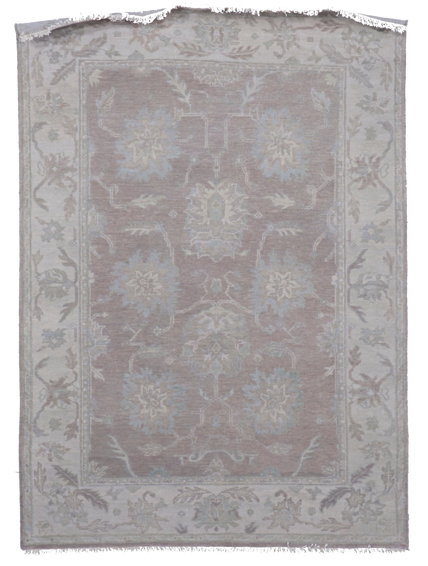 Transitional Hand Knotted Brown Wool Rug 5' x 7'